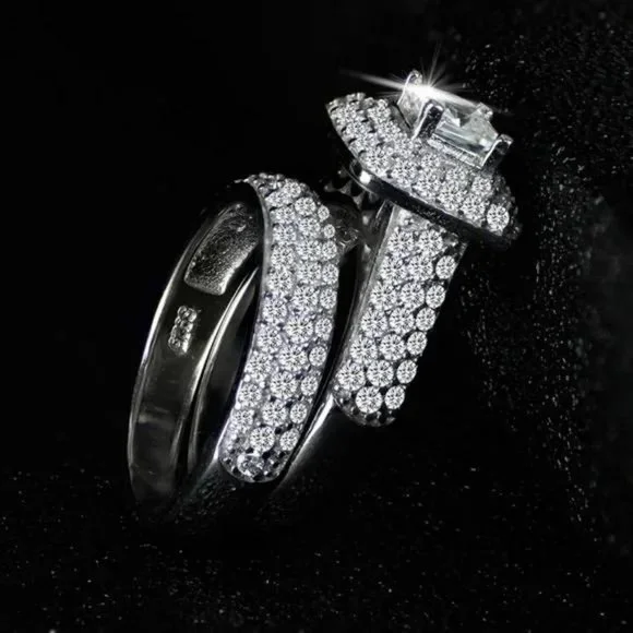 NEW SET 925 STERLING SILVER DIAMOND RING, CUTE RING, SHINY RING. - Picture 5 of 6